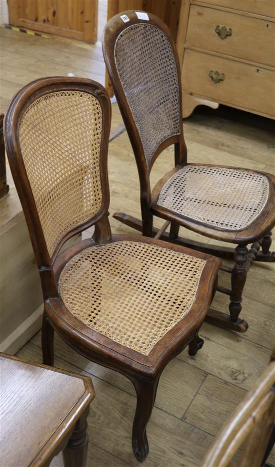 Two Victorian caned chairs (one with rockers)